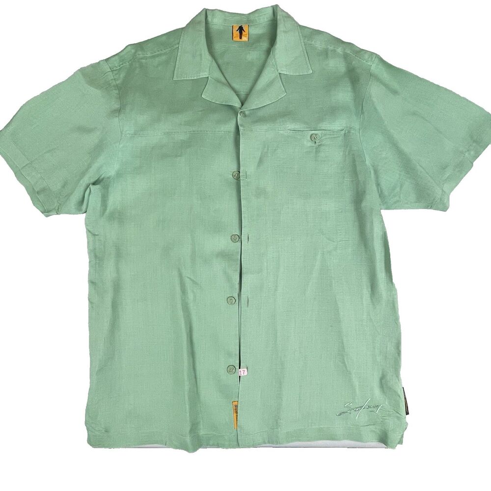 Steve Harvey Linen Walking Button Up Shirt Men’s 2XL Shirt Green Classic Basic